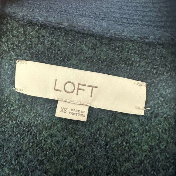 LOFT Green Blue Black Plaid Boyfriend Cardigan Oversized Sz XS Academia - Picture 7 of 9